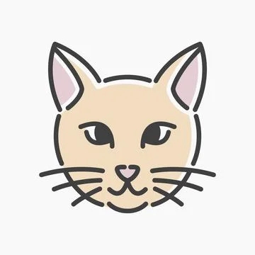 Cat head cartoon flat line art. Illustrazione stock