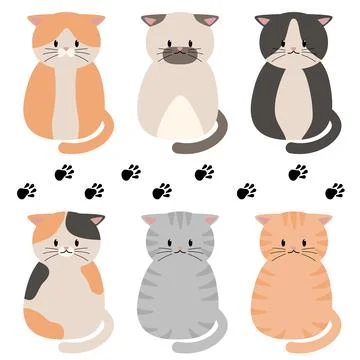 Cat head cute sit set six type Stock Illustration