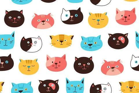Cat head emotion boundless texture kitten kawaii faces endless design scrapbook Stock Illustration