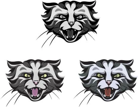Cat, head, face, color, various poses Stock Illustration