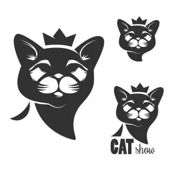 Cat head icon with crown isolated on white background. 스톡 일러스트
