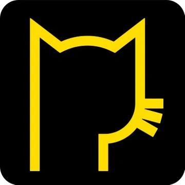 Cat head icon in yellow and black in lineal geometric style. Stock Illustration