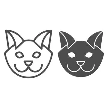 Cat head line and solid icon. Minimal style, kitten pet face symbol. Animals Illustrazione stock