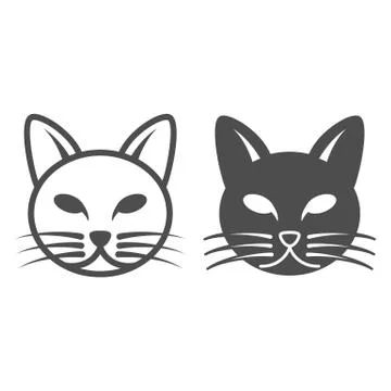 Cat head line and solid icon, pets concept, kitten face sign on white background Illustrazione stock