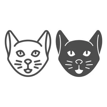 Cat head line and solid icon, domestic animals concept, kitten sign on white Illustrazione stock