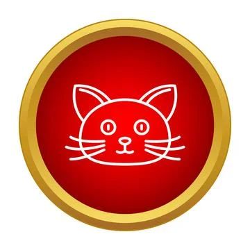 Cat head line art icon in red circle Ilustración de archivo