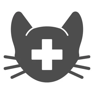 Cat head with medical sign solid icon, animal hospital concept, Veterinary Illustrazione stock