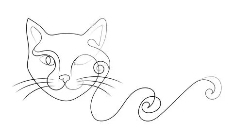 Cat head minimalist continuous line drawing style Stock Illustration