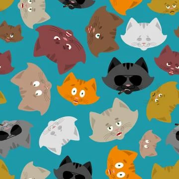 Cat head pattern. Pet background. Ornament face Kitty. Vector illustration Stock Illustration