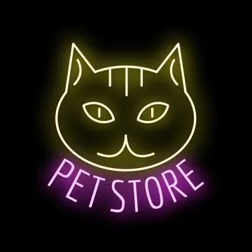 Cat head pet store neon sign glowing Stock Illustration