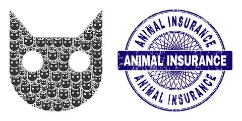 Cat Head Recursive Mosaic of Cat Head Items and Scratched Animal Insurance Round Stock Illustration