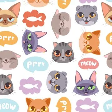 Cat head seamless pattern vector Stock Illustration