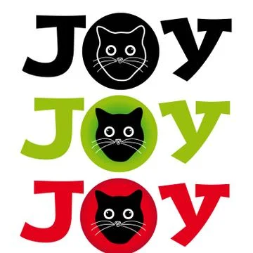 Cat head with text joy on white background Stock Illustration