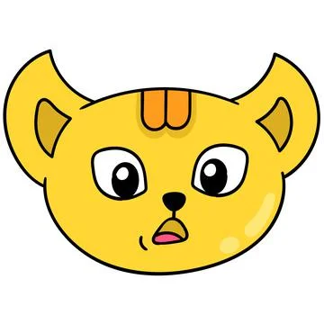 Cat head is yellow with a blank face, doodle icon drawing Stock Illustration
