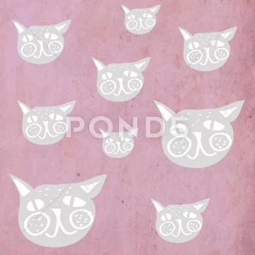 Cat Heads On Vintage Background Pattern