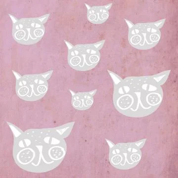 Cat heads on vintage background pattern 스톡 일러스트