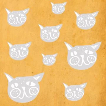Cat heads on vintage background pattern Stock Illustration