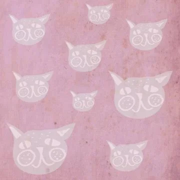 Cat heads on vintage background pattern Stock Illustration