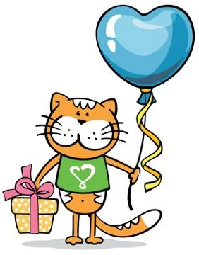 Cat with heart balloon Stock Illustration