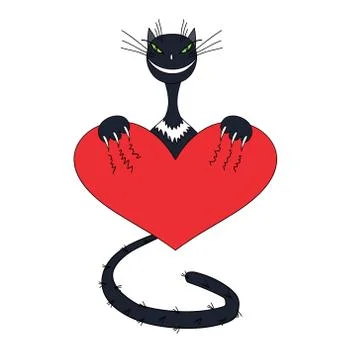 Cat with heart. color vector Stock Illustration