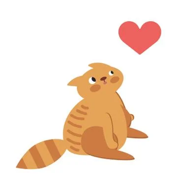 Cat with heart in thought Stock Illustration