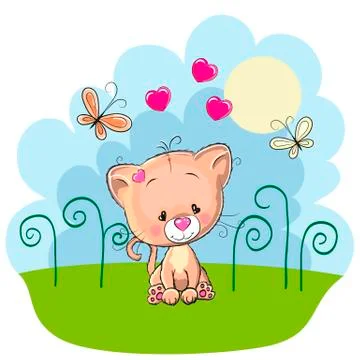 Cat with hearts Stock Illustration