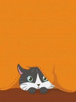 CAT HIDDEN BELOW AN ORANGE FABRIC Illustrazione stock