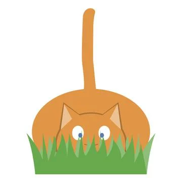 Cat hiding in the grass. Pet whose watching the game helps relieve stress. Stock Illustration
