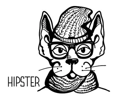 Cat hipster style. vector printable handdrawn illustration isolated on white. Stock Illustration