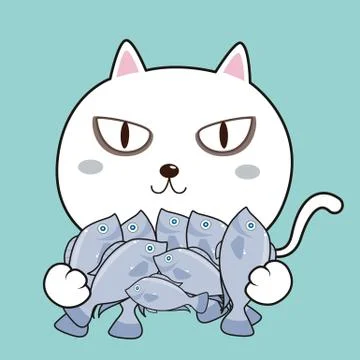 Cat hold fish Stock Illustration