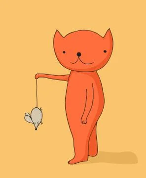 Cat holding mouse Stock Illustration