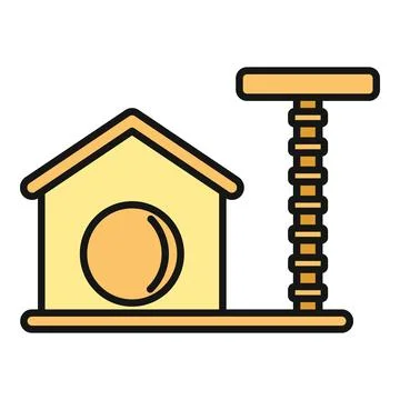 Cat house with scratching post flat color icon Stock Illustration