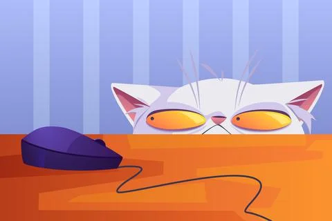 Cat hunt on computer mouse lying on table, pet イラスト素材