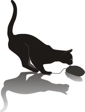 Cat hunts a computer mouse Stock-Illustration