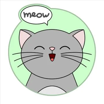 Cat. Icon Meowing cat. Gray cat with a Whiskers in a Round icon. Modern flat Stock Illustration