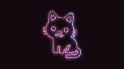 Cat Icon Neon Seamless Loop with Black Background 4K Stock Footage 311301257
