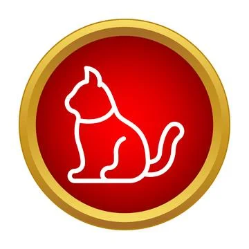 Cat icon outline sitting in red button Stockillustratie