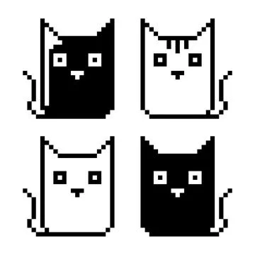 Cat icon pattern. Pixel picture of a cat. Vector illustration. Illustrazione stock