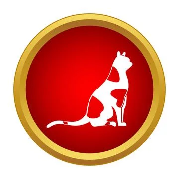 Cat icon in red circle with gold border Stock Illustration