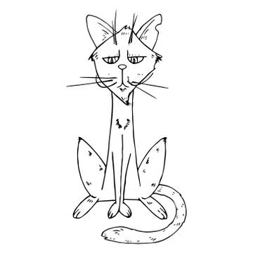 Cat icon. Vector illustration of a calm cat. Hand drawn cat with a mustache. Stock Illustration