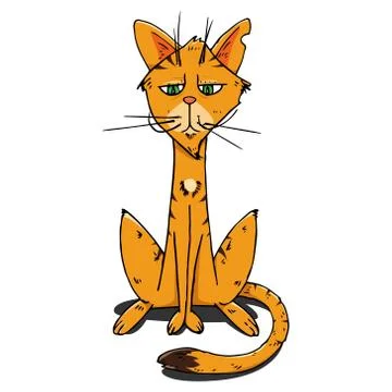 Cat icon. Vector illustration of a calm cat. Hand drawn ginger cat with a mus Stock Illustration