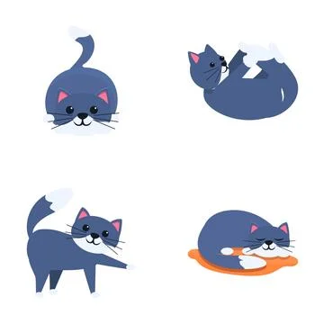 Cat icons set cartoon vector. Various cute cartoon cat Stock Illustration