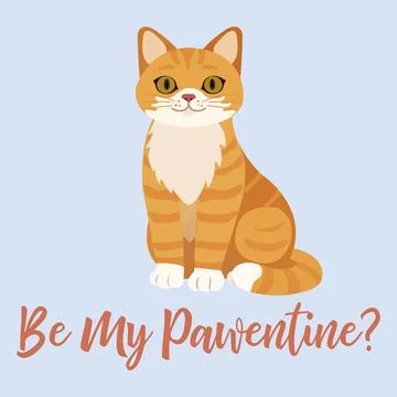 Cat illustration with text be my pawentine for Valentines Day card design Stock Illustration