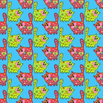 Cat image isolated. Nice pattern for wrapping paper. Vector. Seamless pattern Sk Illustration