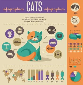Cat infographics with vector icons set Stock Illustration