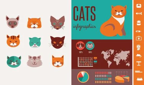 Cat infographics with vector icons set Stock Illustration