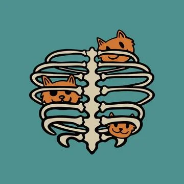Cat inside rib bone cartoon design vector style Illustrazione stock