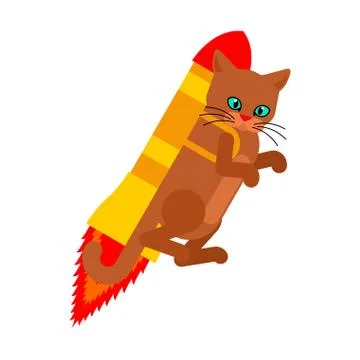 Cat jet pack. Pet is on rocket. vector illustration Stock Illustration