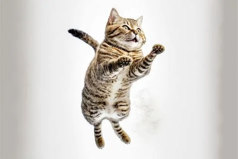 Cat jump on white background, full body with free space, Made by AI,Artific.. Stock Illustration