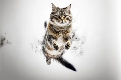 Cat jump on white background, full body with free space, Made by AI,Artific.. Illustrazione stock